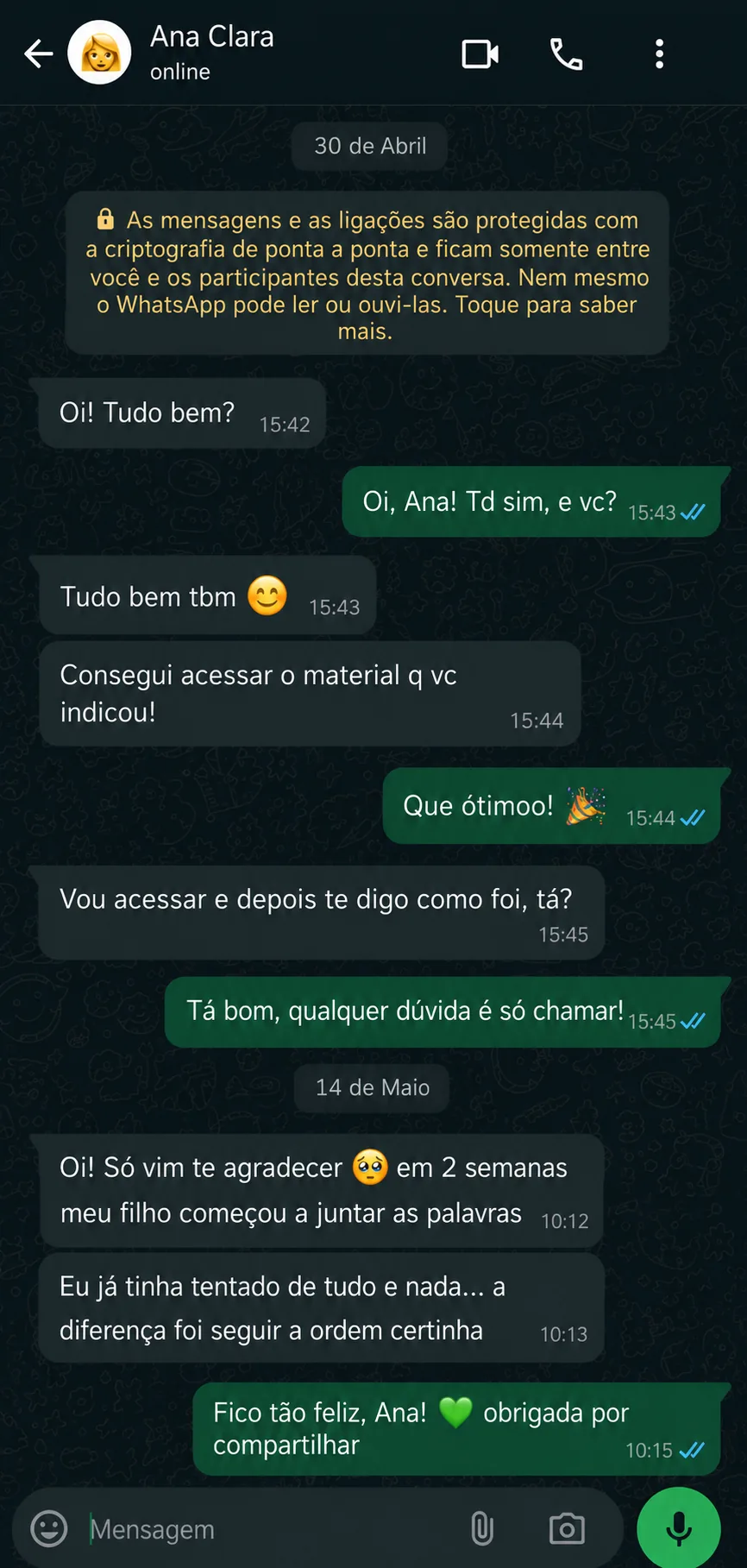 Depoimento real de uma mãe no WhatsApp