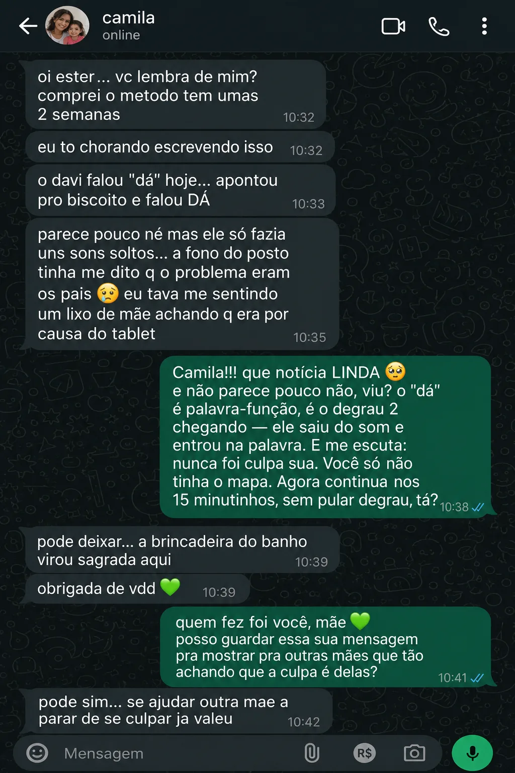 Depoimento real de uma mãe no WhatsApp