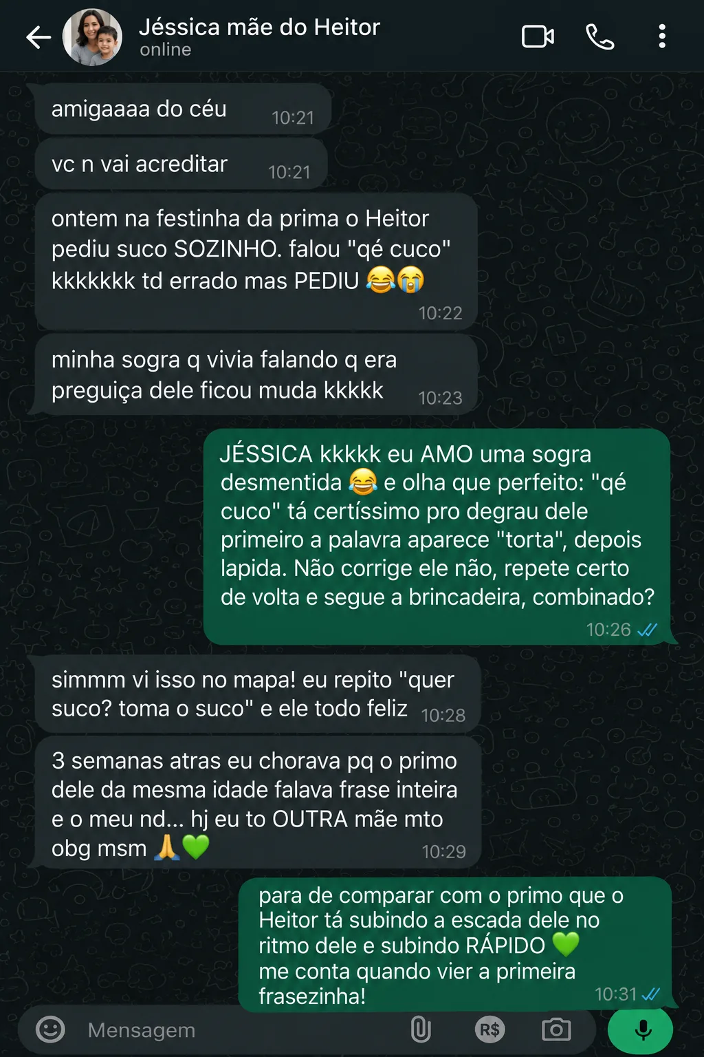 Depoimento real de uma mãe no WhatsApp