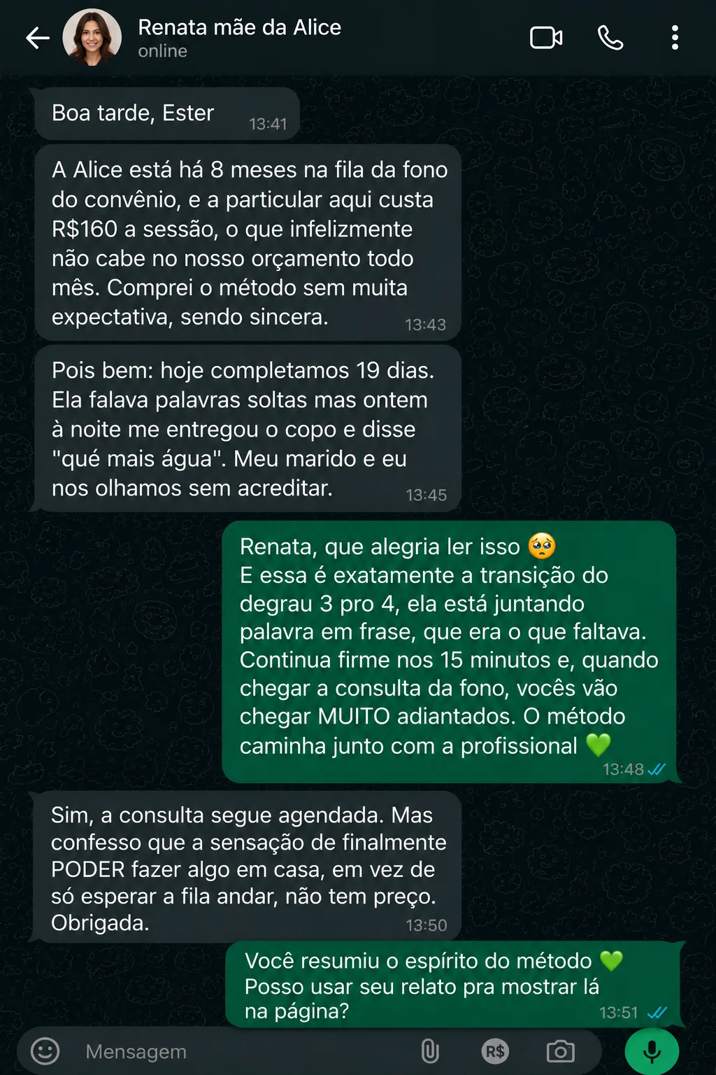 Depoimento real de uma mãe no WhatsApp