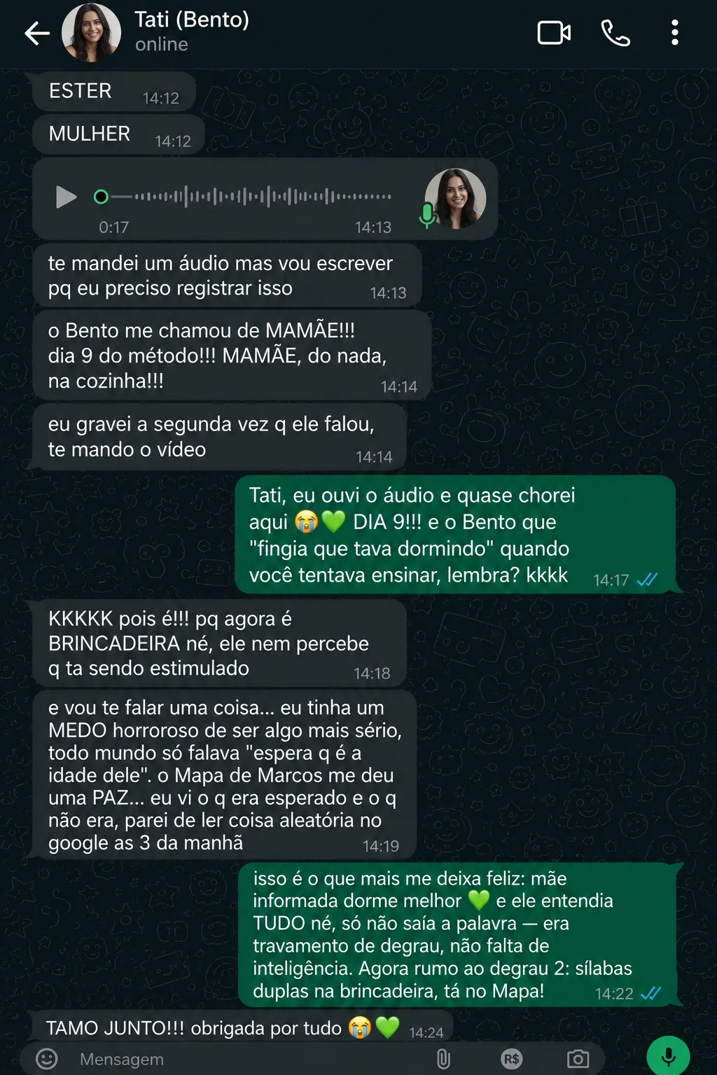 Depoimento real de uma mãe no WhatsApp